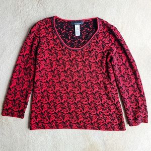 Jones New York Red and Black Scoop Neck Sweater